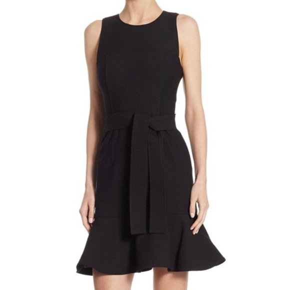 Cinq A Sept Nofina Dress Black Fit & Flare Belted Ruffle Hem Mini Dress Size 2 - Picture 15 of 15